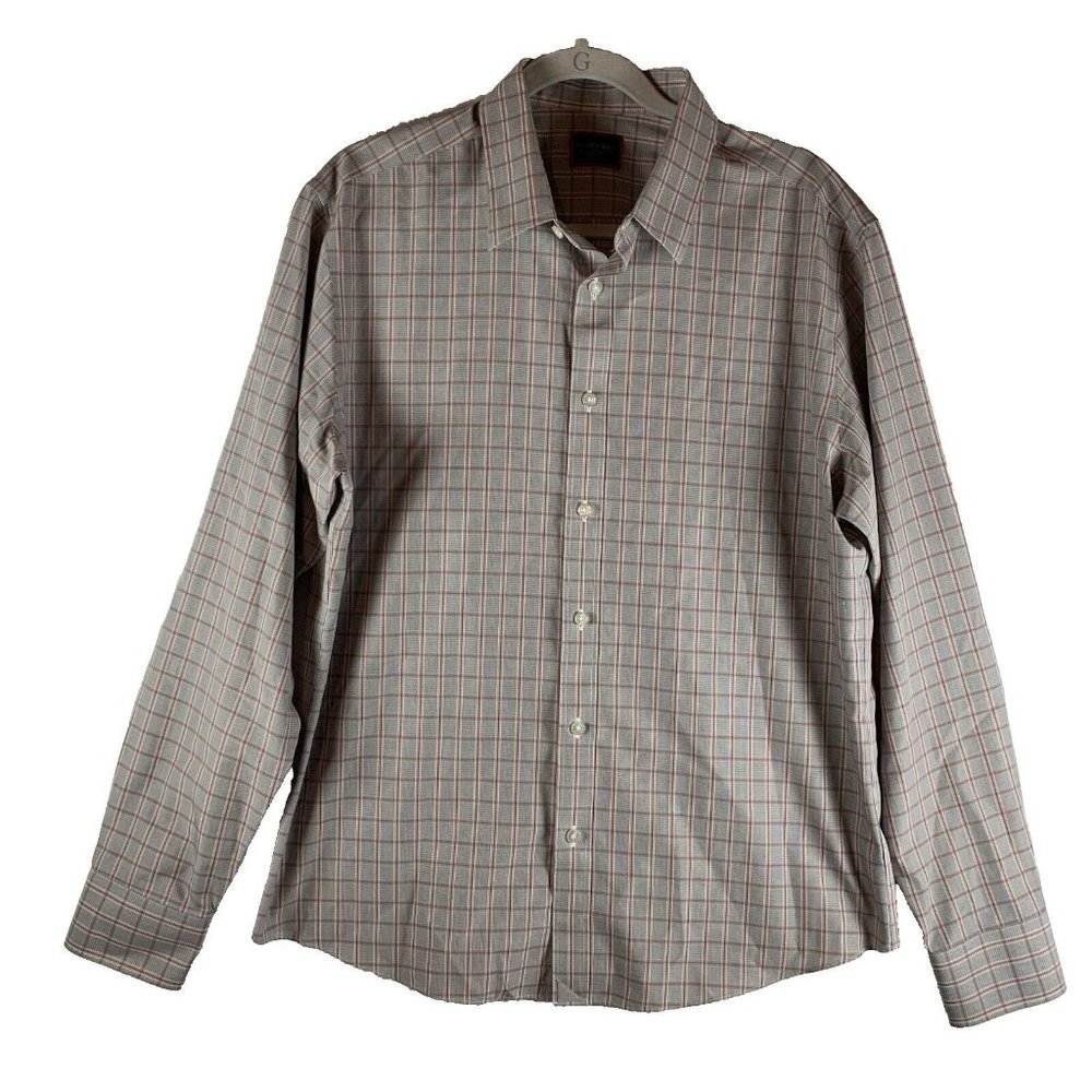 UNTUCKit Shirt Men's Large Gray Plaid 100% Cotton Wrinkle Free‎ Collared 8187